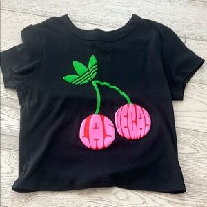 Adidas Black and Pink Las Vegas Short Sleeve Tee with Cherry Design
